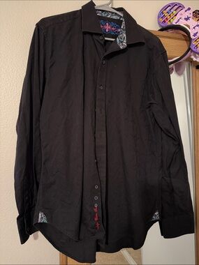 Black Men's Button-Up Shirt with Paisley Inner Trim